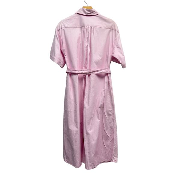 Tucker Collared Short Sleeve Button Front Cotton Shirt Dress Pink size XS - Picture 3 of 6